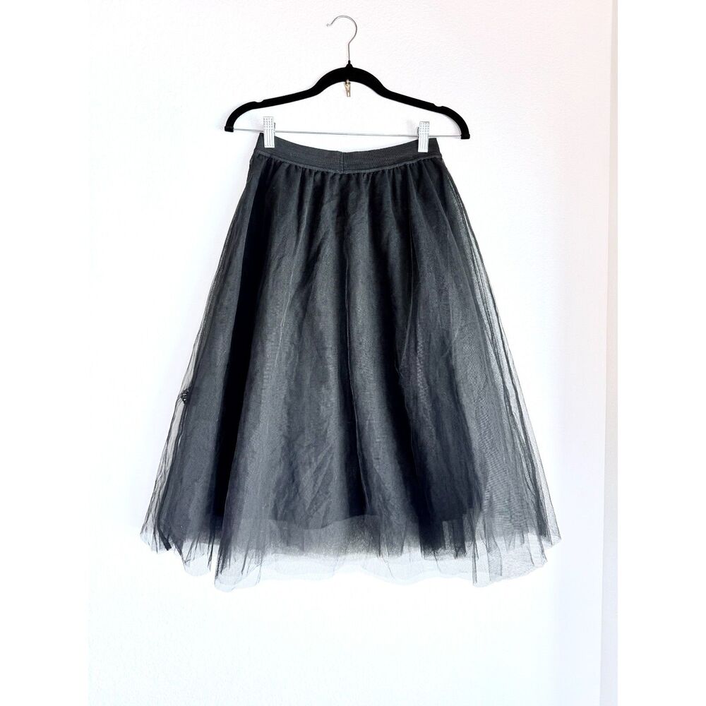 Anthropologie Maeve Fleurs du Nuit Embroidered Tulle Skirt Black Size Small EUC - Picture 8 of 13